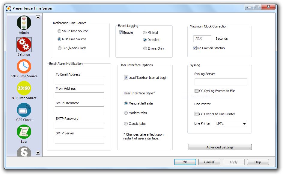PresenTense Time Server Settings Tab Time_Server_Settings